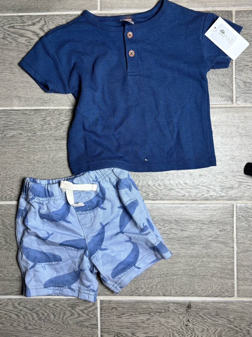 Carter's Navy Short-Sleeve Henley with Light Blue Whale Print Shorts
